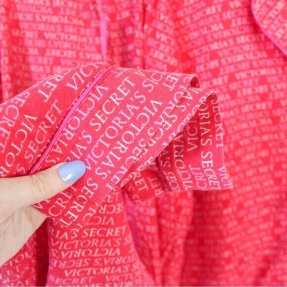 Victoria's Secret Cotton Flannel Red and Pink Logo Long Sleeve Pajama Set Large - Picture 8 of 9